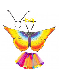 Set farfalla multicolor (gonna, ali, maschera, cerchietto) in busta c/cav.