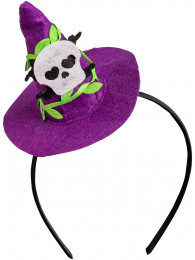 Cappellino strega viola con teschio con cerchietto con cav.