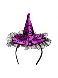 Cappellino strega viola damascato con cerchietto con cav.