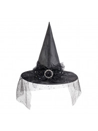 Cappello strega nero in tessuto plasticato con voileh.cm.35 ca con cartellino/etichetta