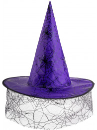 Cappello strega viola  in tessuto plast con voile h.cm.35 ca  con cartellino/etichetta