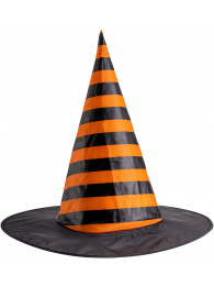 Cappello strega righe arancioni in tess plastifica h.cm.35 ca  con cartellino/etichetta
